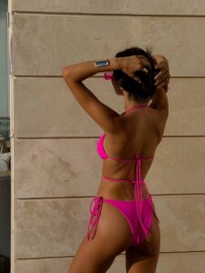 Женский Раздельный Розовый Купальник Треугольник - Базовый Однотонный с Завязками