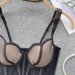 Женский Черный Топ Корсет из Сеточки с Чашечками и Фигурным Вырезом