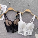 Женский Черный Топ Корсет из Сеточки с Чашечками и Фигурным Вырезом