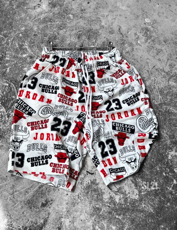Мужские Летние Трикотажные Шорты Белые с Принтами "Chikago Bulls - Jordan"