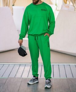 Мужской Зеленый Спортивный Костюм Оверсайз - Объемный Свитшот + Штаны с Манжетами на Резинках