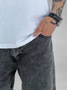 Мужские Джинсовые Шорты Варенки Графитового Цвета Свободный Крой