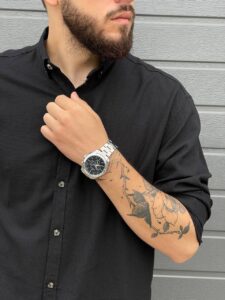 Мужская Классическая Хлопковая Черная Рубашка Свободного Кроя