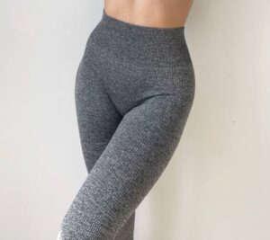 Женские Лосины Леггинсы Серые Меланж в Рубчик с Пуш Ап Эффектом
