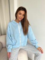 Женское Базовое Голубое Худи - Кофта на Молнии с Капюшоном