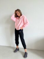 Женские Трикотажные Черные Штаны Джоггеры с Принтом Смайл