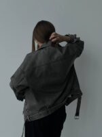 Женская Кожаная Графитовая Куртка Косуха Оверсайз - Удлиненная у Винтажном Стиле
