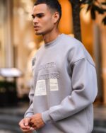 Мужской Серый Костюм Свободного Кроя с Нашивками - Свитшот Оверсайз + Штаны Джоггеры