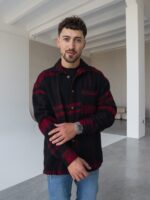 Мужская Черно-Красная Рубашка Оверсайз из Теплой Байковой Ткани