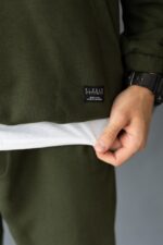 Мужской Демисезонный Спортивный Костюм Хаки Трехнитка Оверсайз (Худи + Джоггеры)