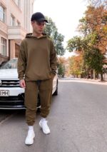 Мужской Спортивный Костюм Хаки Оверсайз Трехнитка (Толстовка + Джоггеры)