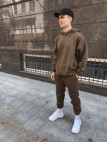 Мужской Спортивный Костюм Хаки Оверсайз Трехнитка (Толстовка + Джоггеры)