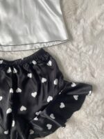 Женская Шелковая Черно-Белая Пижама - Топ + Шорты