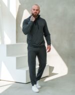 Мужской Базовый Графитовый Спортивный Костюм Свободного Кроя (Худи + Штаны)