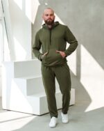 Мужской Базовый Спортивный Костюм Хаки Свободного Кроя (Худи + Штаны)