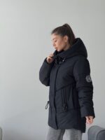 Женская Удлиненная Зимняя Черная Куртка - Объемная с Капюшоном