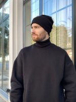 Мужская Базовая Черная Шапка Колпак с Отворотом