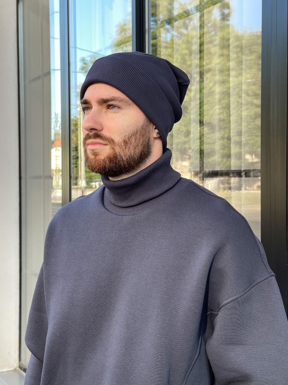 photo_2023-09-19_11-28-45 Мужская Базовая Графитовая Шапка Колпак с Отворотом