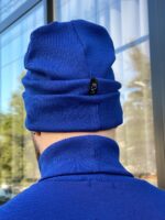 Мужская Базовая Синяя Шапка Колпак с Отворотом