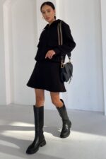 Женская Утепленная Черная Юбка Трапеция Альба не Флисе