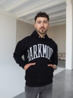 Мужское Теплое Черное Худи Оверсайз на Флисе - Толстовка Утепленная с Принтом Надписью