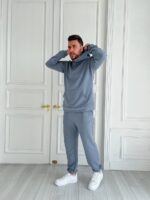 Мужской Базовый Серый Спортивный Костюм Оверсайз Трехнитка - Худи + Штаны с Манжетами