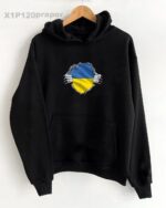Мужское Черное Худи Оверсайз с Принтом Флагом