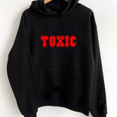 Мужское Черное Худи Оверсайз с Красной Надписью TOXIC