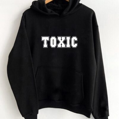 Мужское Черное Худи Оверсайз с Белой Надписью TOXIC