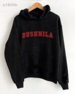 Мужское Черное Худи Оверсайз с Красной Надписью DUSHNILA