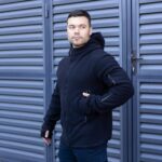 Мужская Флисовая Темно-Синяя Кофта Толстовка - Прямого Кроя на Молнии с Воротником Стойкой