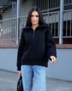 Женский Теплый Черный Свитшот Иланда на Флисе с Замком