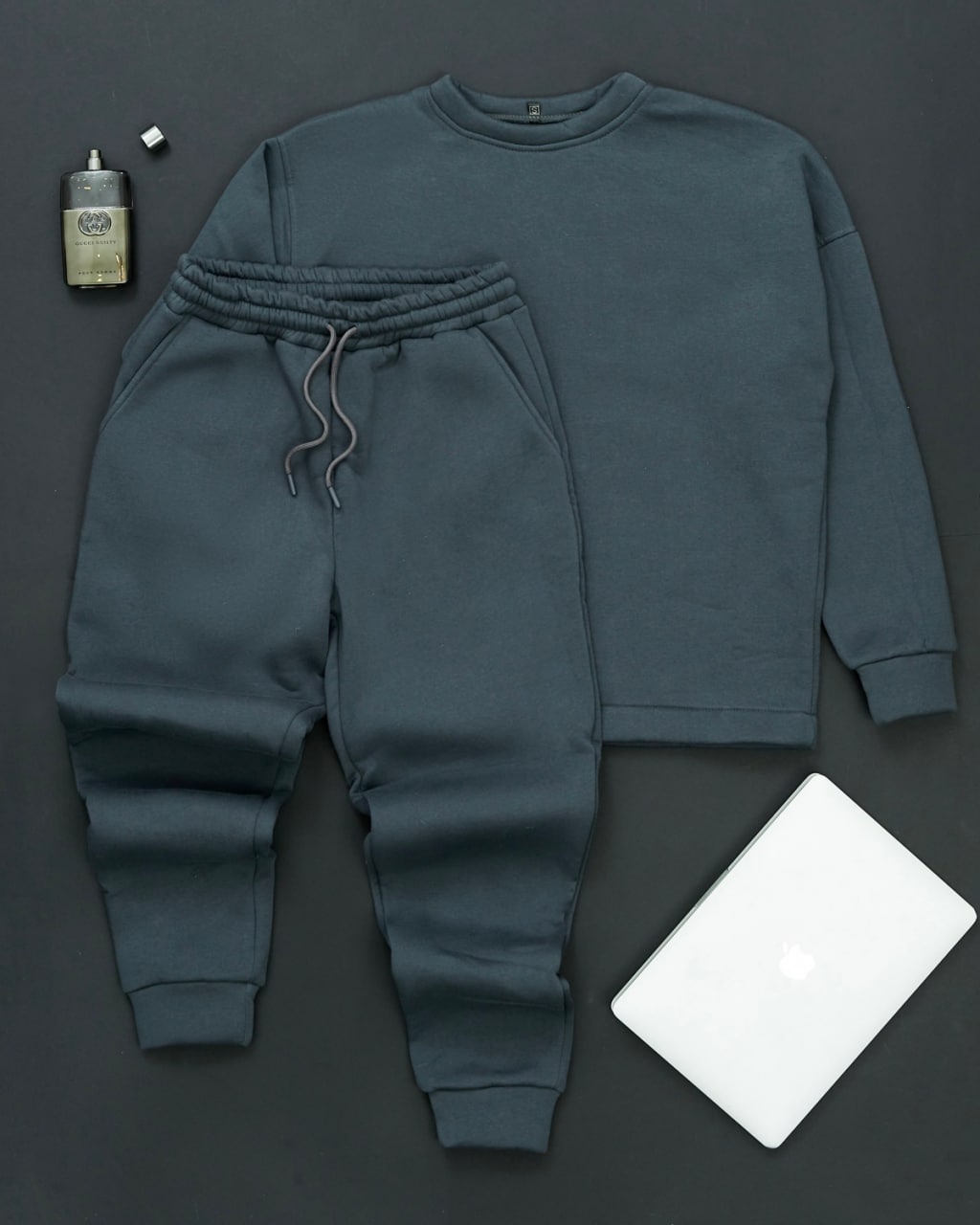 photo_2023-10-08_17-13-43 Мужской Базовый Темно-Серый Костюм Трехнитка - Свитшот + Джоггеры