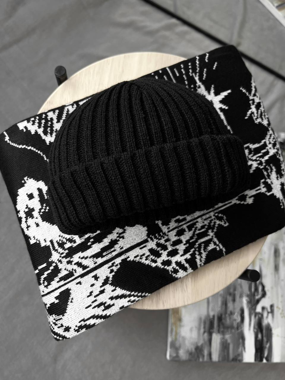 photo_2023-10-15_09-46-54 Мужская Теплая Черная Шапка Бини в Широкий Рубчик