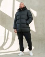 Мужской Зимний Черный Пуховик - Простроченный с Капюшоном