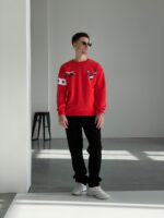 Мужской Утепленный Красный Свитшот Chicago Bulls – Чикаго Буллз Оверсайз на Флисе с Принтом на Спине