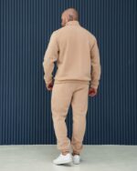 Мужской Теплый Костюм в Бежевом Цвете на Флисе - Кофта с Воротником на Замке + Штаны Джоггеры