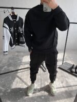Мужской Черный Костюм со Швами Наружу - Свитшот Оверсайз + Джоггеры