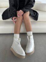 Женские Водонепроницаемые Молочные Сапоги Дутики с Мехом