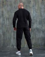 Мужской Плюшевый Черный Спортивный Костюм Мягкий с Манжетами - Свитшот + Джоггеры