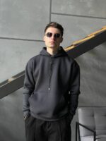 Мужской Худи в Графитовом Цвете Теплый на Флисе