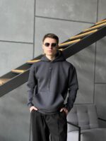 Мужской Худи в Графитовом Цвете Теплый на Флисе