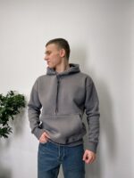 Мужской Худи в Темно-Сером Цвете - Теплый на Флисе