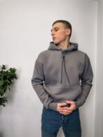 Мужской Худи в Темно-Сером Цвете - Теплый на Флисе