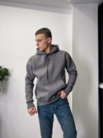 Мужской Худи в Темно-Сером Цвете - Теплый на Флисе