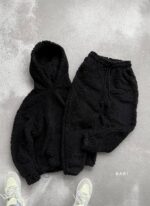 Мужской Теплый Плюшевый Черный Костюм (Худи + Штаны)