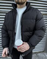 Мужская Зимняя Черная Куртка Дутик с Манжетами на Резинках