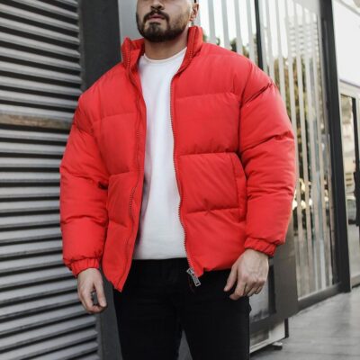 Мужская Зимняя Красная Куртка Дутик с Манжетами на Резинках
