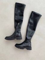 Женские Зимние Кожаные Черные Сапоги Ботфорты - Высокие на Худую Ножку