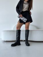 Женские Демисезонные Высокие Кожаные Черные Сапоги Трубы на Байке
